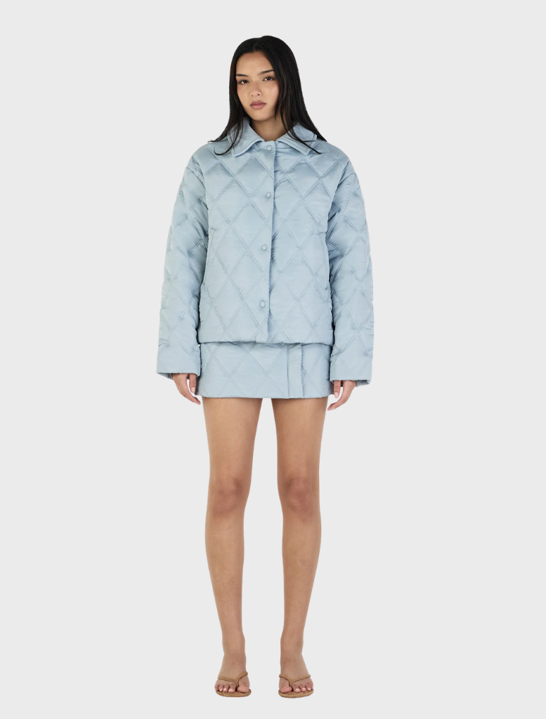 Quinton Quilted Jacket in Ice Blue, featuring a stylish quilted design and a modern silhouette for a chic look.