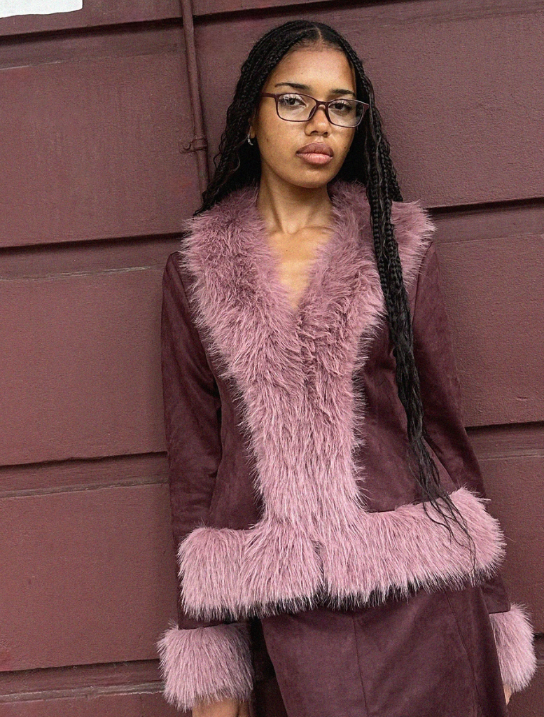 Cocoa Mauve Fifi Coat, showcasing a chic silhouette and comfortable fit, ideal for autumn and winter outfits.