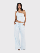 Cornflower blue Bronte Pant with a relaxed fit, adjustable drawcord waist, and side seam pockets for a casual look.