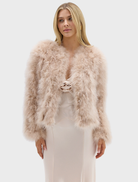  Cream-colored Scarlett Jacket, waist-length, handmade, featuring a flattering fit and optional hook/eye closure.