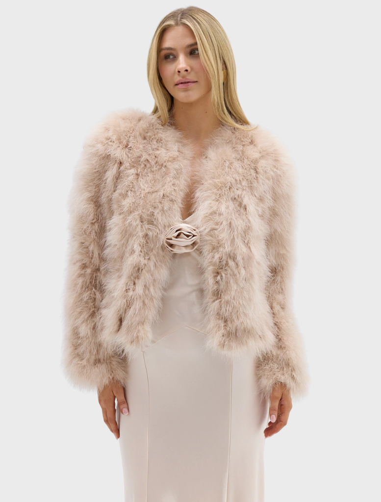  Cream-colored Scarlett Jacket, waist-length, handmade, featuring a flattering fit and optional hook/eye closure.