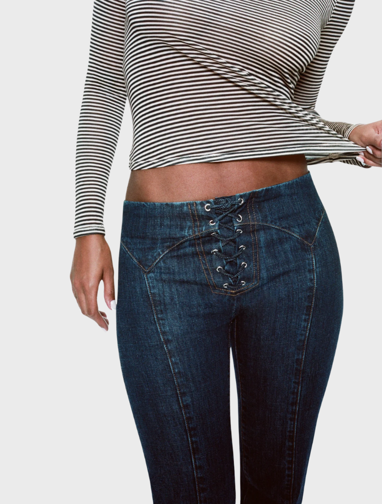 Dark wash Element lace-up jeans arranged neatly, emphasizing the lace-up front and classic denim style.