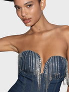 Bree denim mini dress in deep blue, featuring a stylish cut and short sleeves, ideal for warm weather occasions.