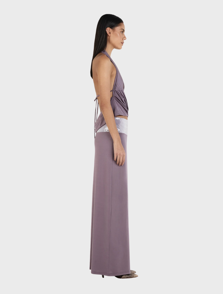 Elegant aubergine Francesca skirt with a flattering fit, ideal for both casual and formal events.