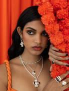 Elegant silver Diya necklace showcasing detailed artistry, perfect for enhancing traditional or modern outfits.