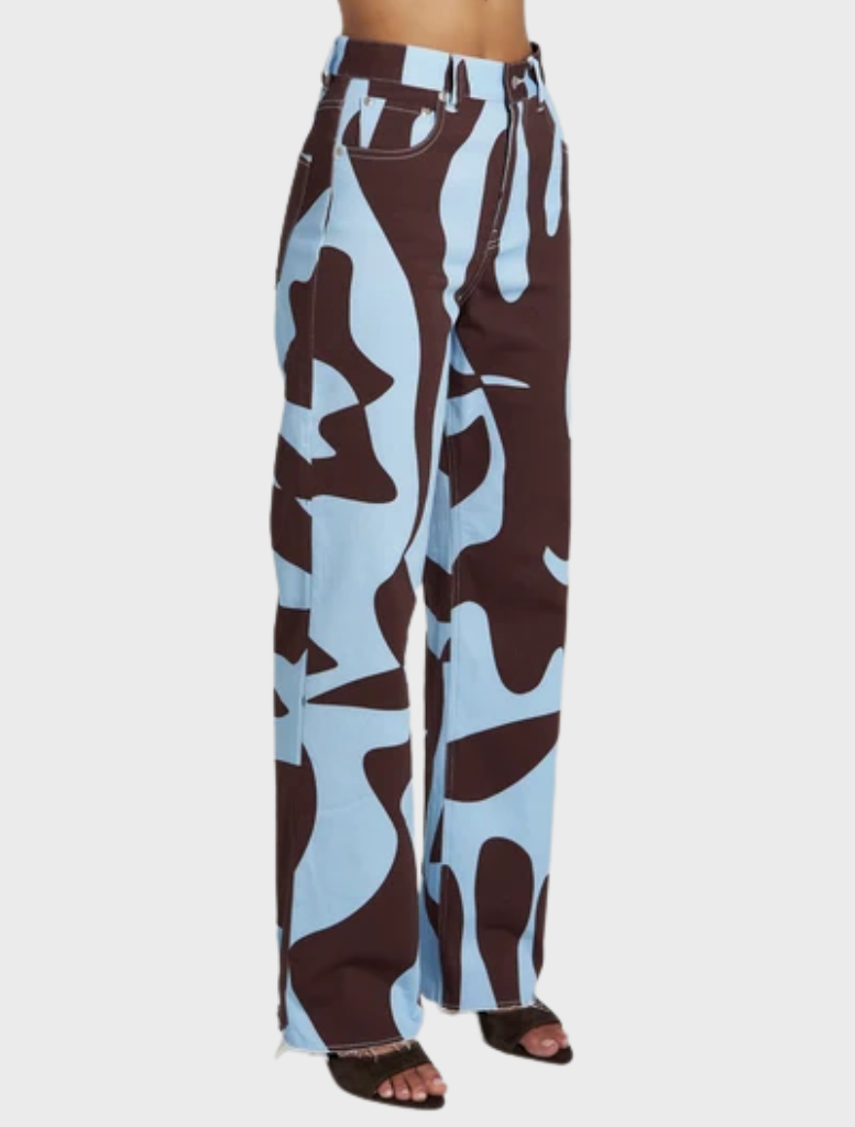 Easy Jean with a high waist and straight leg, showcasing hand-drawn Mirage artwork for a refined, modern wardrobe staple.