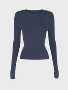 Stylish sapphire top with a smooth texture, round neck, and short sleeves, suitable for both casual and formal wear.