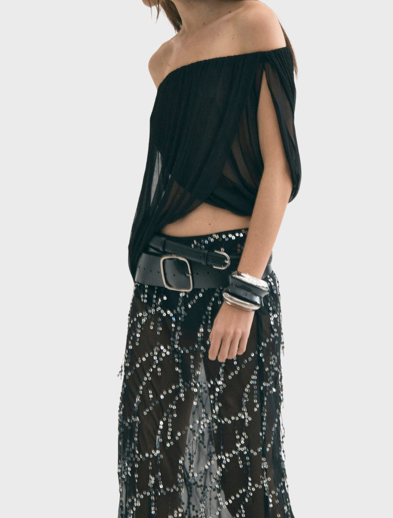 Elegant Refract Bias Maxi Skirt in Afterdark, designed with a flattering bias cut and deep, rich color for versatility.