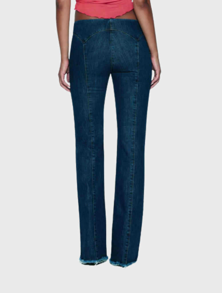 Stylish dark wash Element lace-up jeans displayed, focusing on the unique lace-up closure and quality denim fabric.