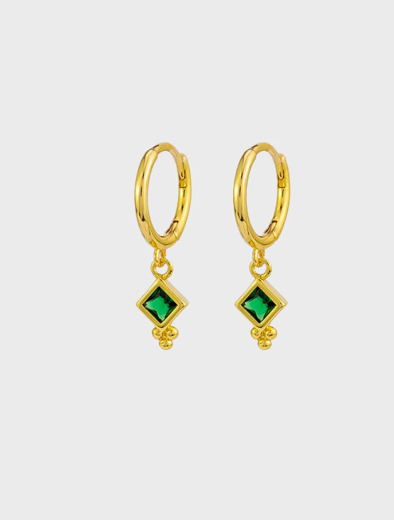  Green Elsa Sleepers Earrings displayed on a white background, showcasing their elegant design and vibrant color.