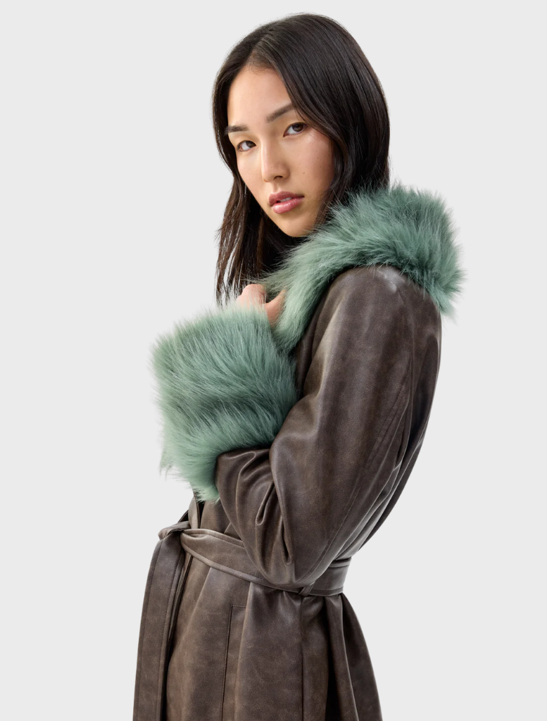 Empathy Coat in Chocolate Sage color, featuring a stylish design and soft fabric, perfect for cool weather.