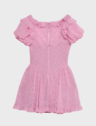 Pink Hamptons Eyelet Mini Dress featuring intricate eyelet detailing and a feminine silhouette.
