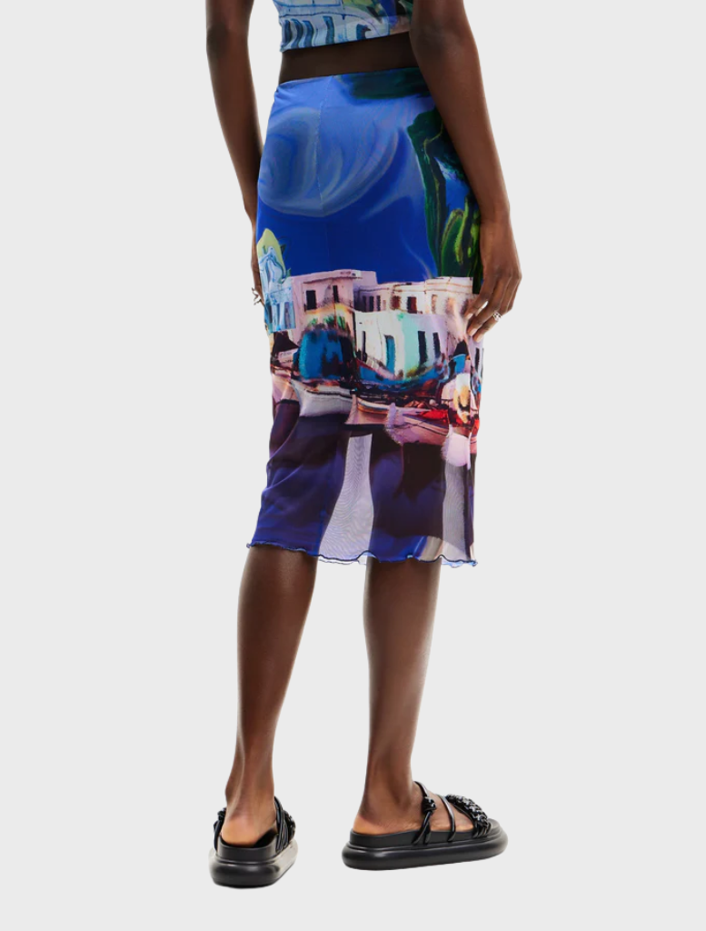 A flowing medieval blue skirt from Fal Sky Lacorix, designed with classic elements and refined craftsmanship.