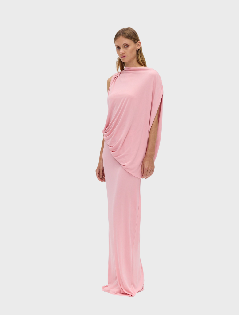 Floor-length dress designed for fall, showcasing a graceful fit and vibrant floral designs for a stylish appearance.