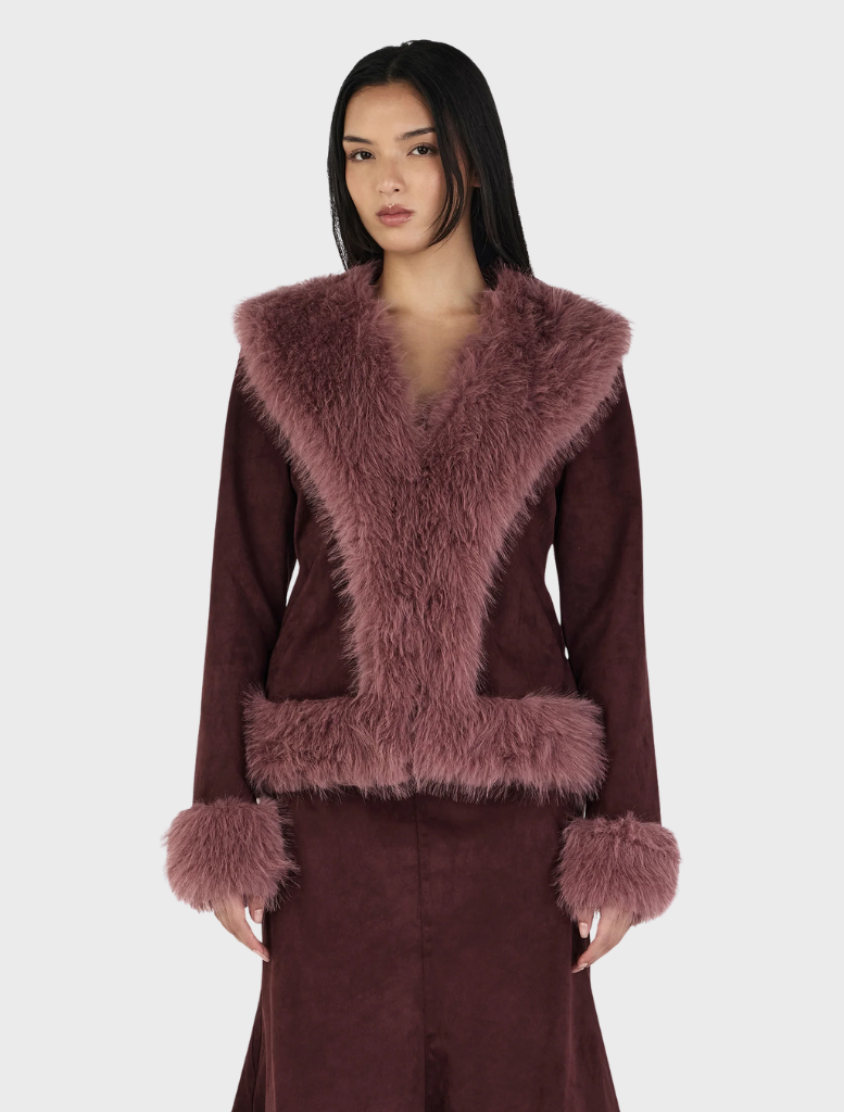 Fifi Coat in Cocoa Mauve, featuring a stylish design and soft fabric, perfect for layering in cooler weather.
