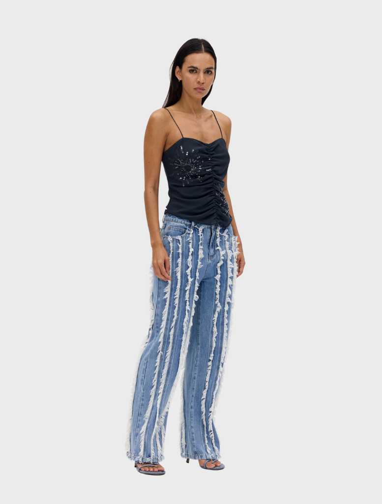 Smoke-colored Flicker Gathered Cami showcasing a stylish gathered design, suitable for various outfits.