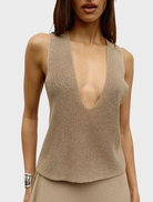 Frankie Top, Dune hue, designed with a contemporary silhouette perfect for layering or standalone wear.