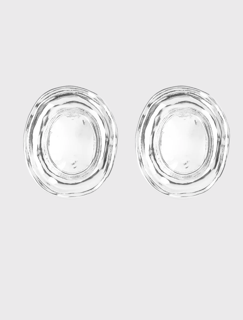 Silver earrings with a hand-hammered finish, 4.5cm drop, lightweight, and designed for pierced ears with omega backing.
