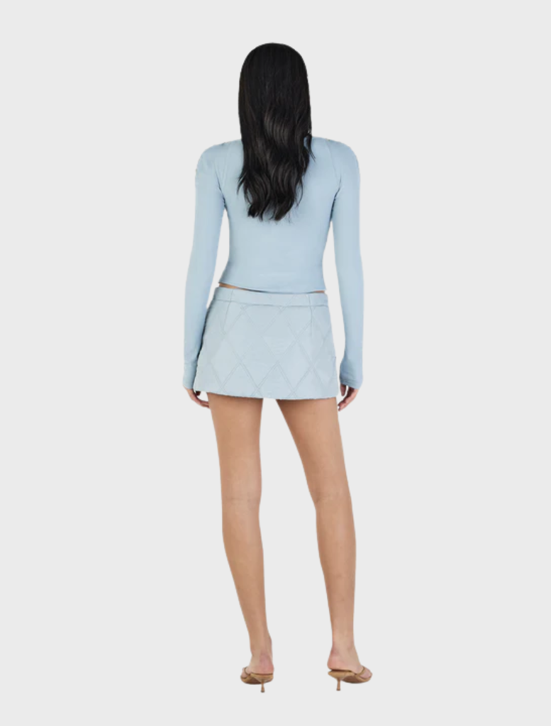 Quinn long sleeve top in ice blue, showcasing a comfortable design ideal for everyday wear or stylish layering.