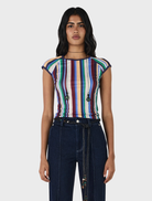 Abstract design featuring wavy lines in varying shades of blue, creating a sense of movement and fluidity.