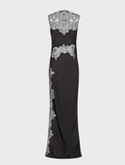 Black lace high neck maxi dress showcasing a chic design, perfect for formal occasions and evening events.