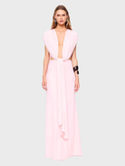 Pink Jasmine Cutout Draped Gown featuring elegant draping and stylish cutouts for a sophisticated look.
