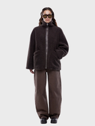 Espresso-colored Jayla Teddy Jacket, featuring a soft, plush texture and a stylish, cozy design for warmth and comfort.