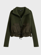 Durable khaki jacket featuring a thick gauge fabric, perfect for outdoor activities and chilly conditions.