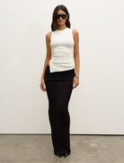 White Lana Rouched Tank top featuring a stylish ruched design, perfect for casual or dressy occasions.