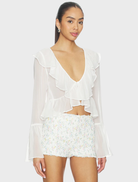 Elegant white Lila Flare Top with a flared silhouette, suitable for various outfits and events.