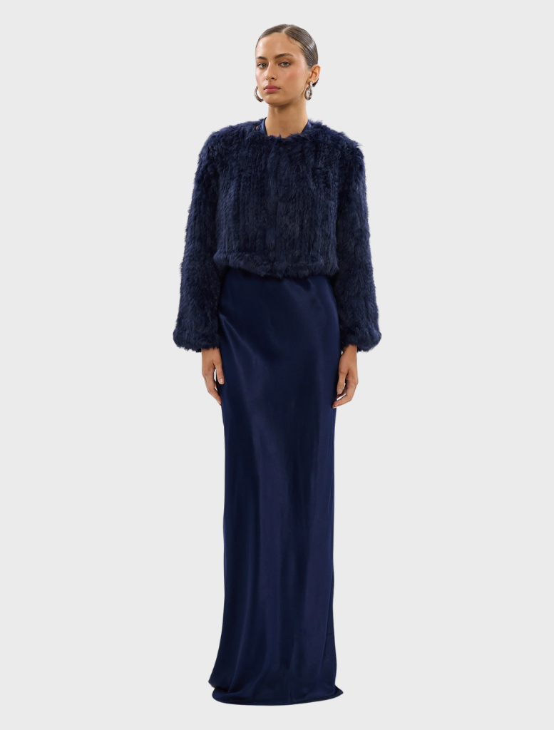 Navy Lola Crop Jacket featuring a stylish design and tailored fit, perfect for casual or semi-formal occasions.