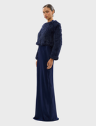Stylish navy Lola Crop Jacket designed for a fitted silhouette, suitable for various fashion styles.