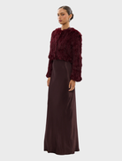 Elegant wine Lola crop jacket, designed for a trendy look and versatile styling options.