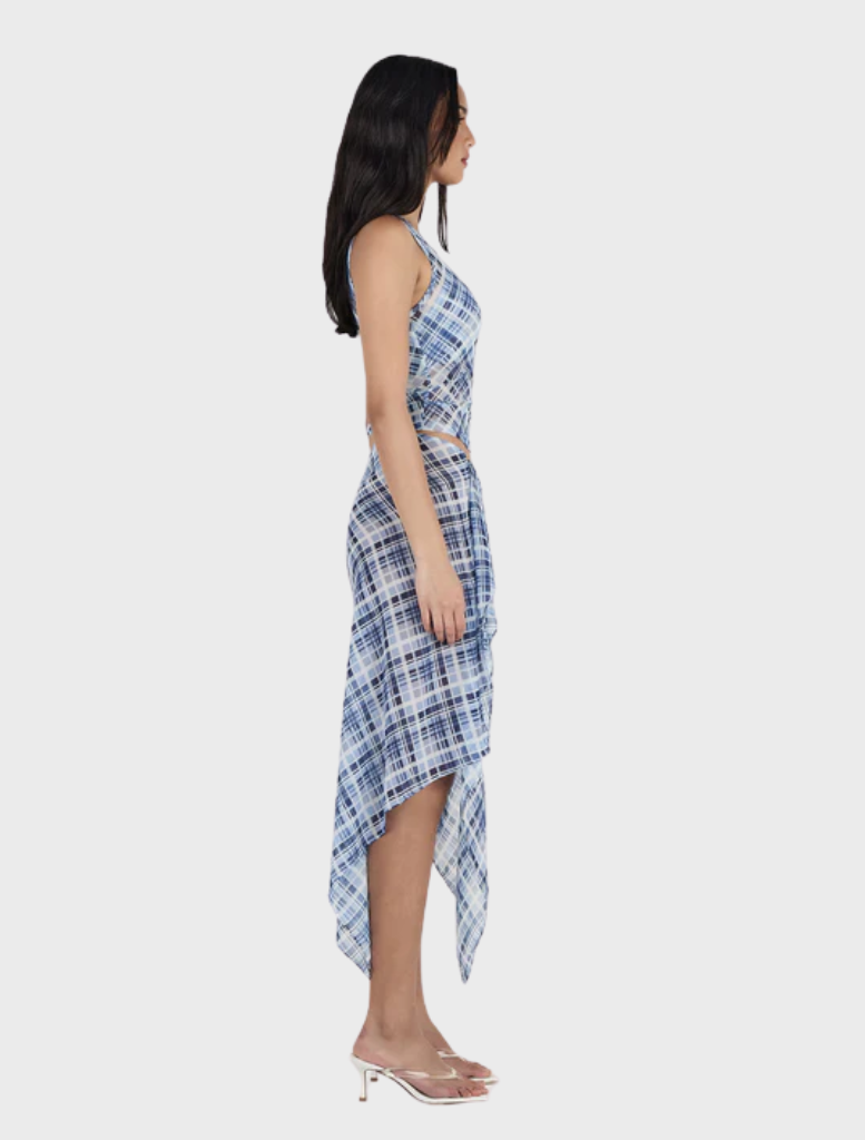 Stylish sky plaid wrap skirt from London, offering a blend of comfort and elegance for everyday wear.