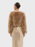 Fashionable toffee Manhattan crop jacket, designed for a modern and stylish look.