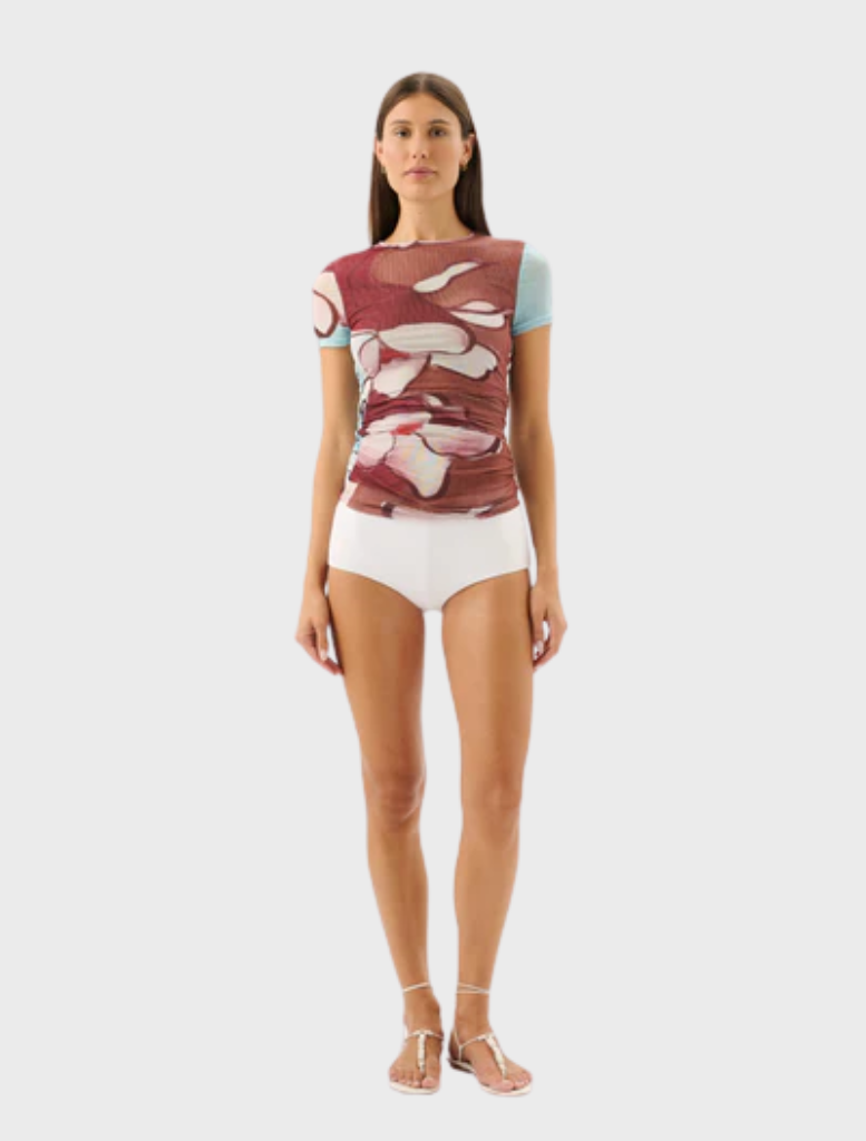 Marly Tee in Marisol Bloom design, featuring a vibrant floral pattern on a soft fabric, ideal for casual wear.