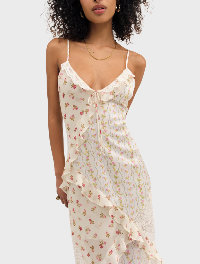 Stylish cream Josalyn Maxi Dress featuring a flattering, flowing design, ideal for warm weather events.