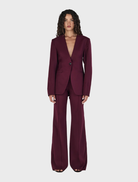Maroon Maxine collarless blazer, tailored fit, featuring a sleek design suitable for professional or casual wear.