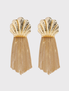 Gold earrings with cascading fringe detail, 3cm drop, 9cm fringe, hypoallergenic, and secure omega backing for pierced ears.