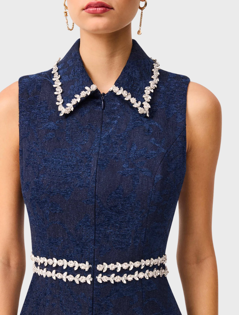 Blue Melody Jacquard Mini Dress featuring a stylish design, perfect for casual or semi-formal occasions.