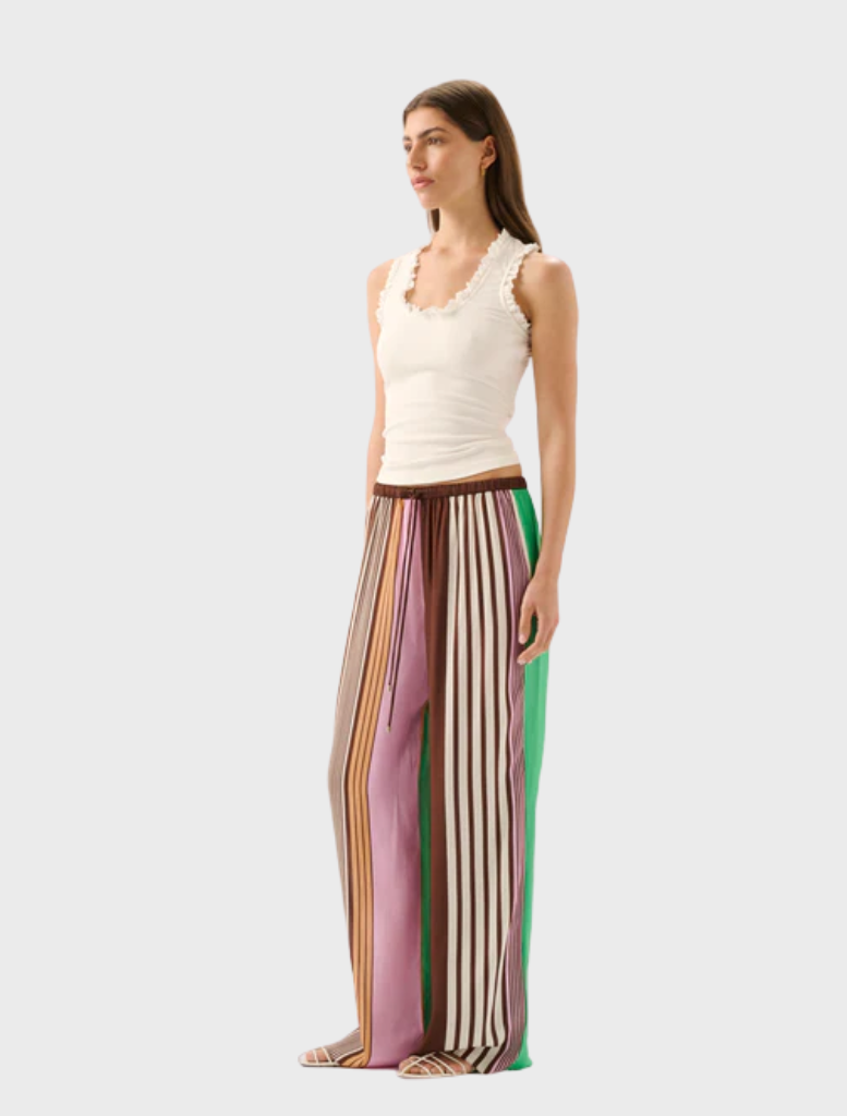 Miles Pant in Tango Stripe features bold, colorful stripes on a stylish, comfortable design for casual wear.