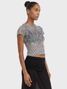 Black lattice mini tee showcasing a modern design, suitable for versatile styling and everyday comfort.