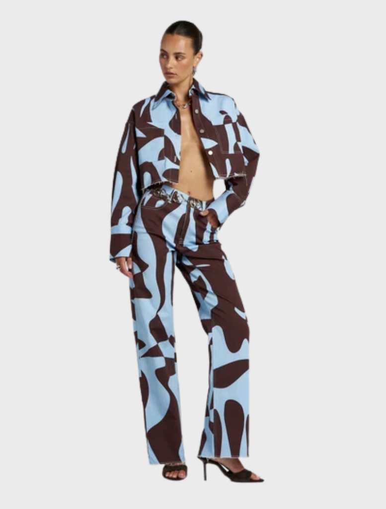 Cropped Shacket featuring exclusive Mirage artwork, designed for relaxed layering and suitable for various casual occasions.