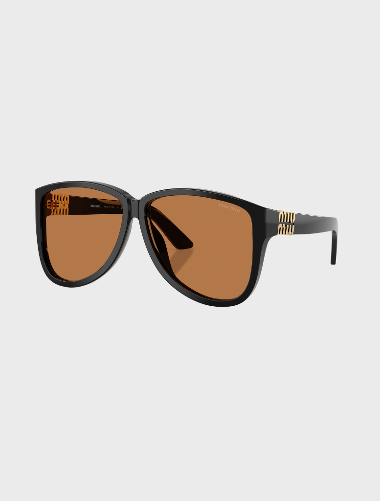Miu Miu OMU A08S 16K90Q sunglasses in black and brown, featuring a stylish design suitable for various occasions.