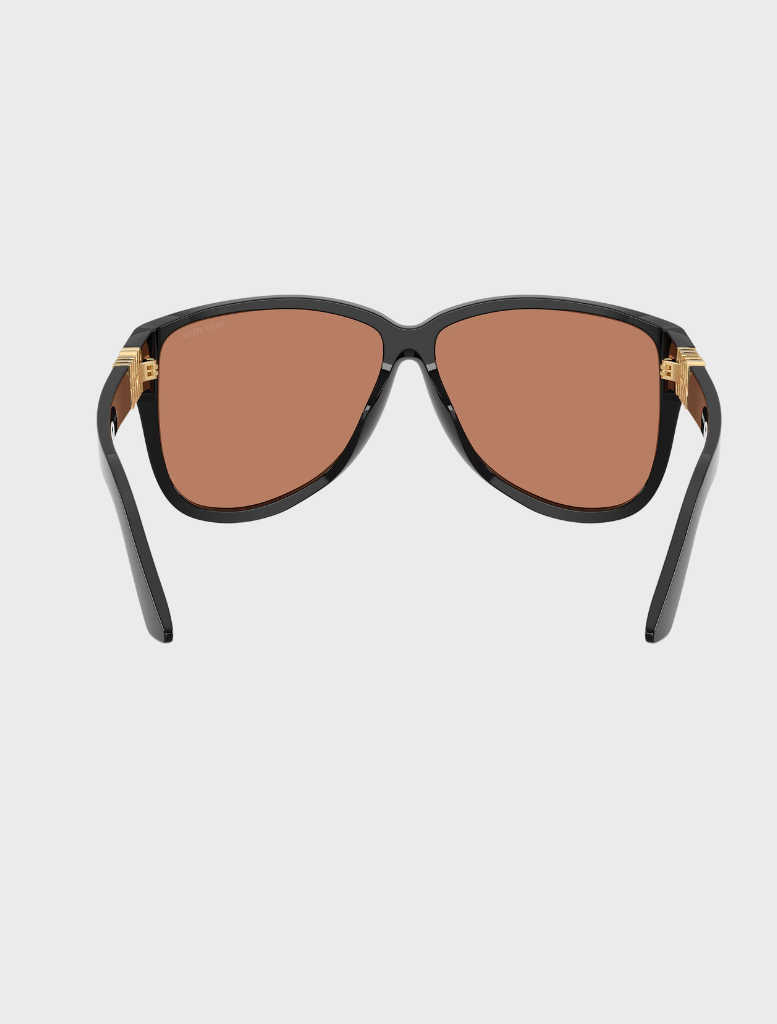 Stylish Miu Miu OMU A08S 16K90Q sunglasses in black and brown, ideal for adding a touch of sophistication to your look.
