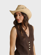 Stylish natural Morgan cowboy fedora featuring a wide brim, ideal for sun protection and enhancing western outfits.