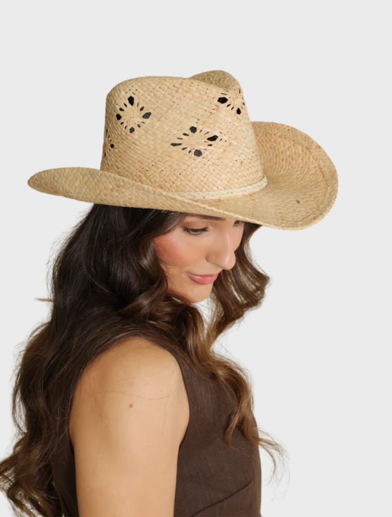 Classic Morgan cowboy fedora in natural color, featuring a wide brim, suitable for outdoor wear and western fashion.
