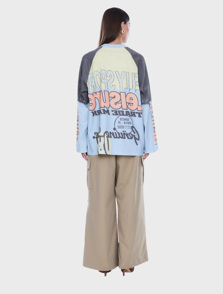 Relaxed Trademark Long Sleeve Tee in Multi/Pelly Sport, designed with raglan sleeves and an eye-catching all-over print.