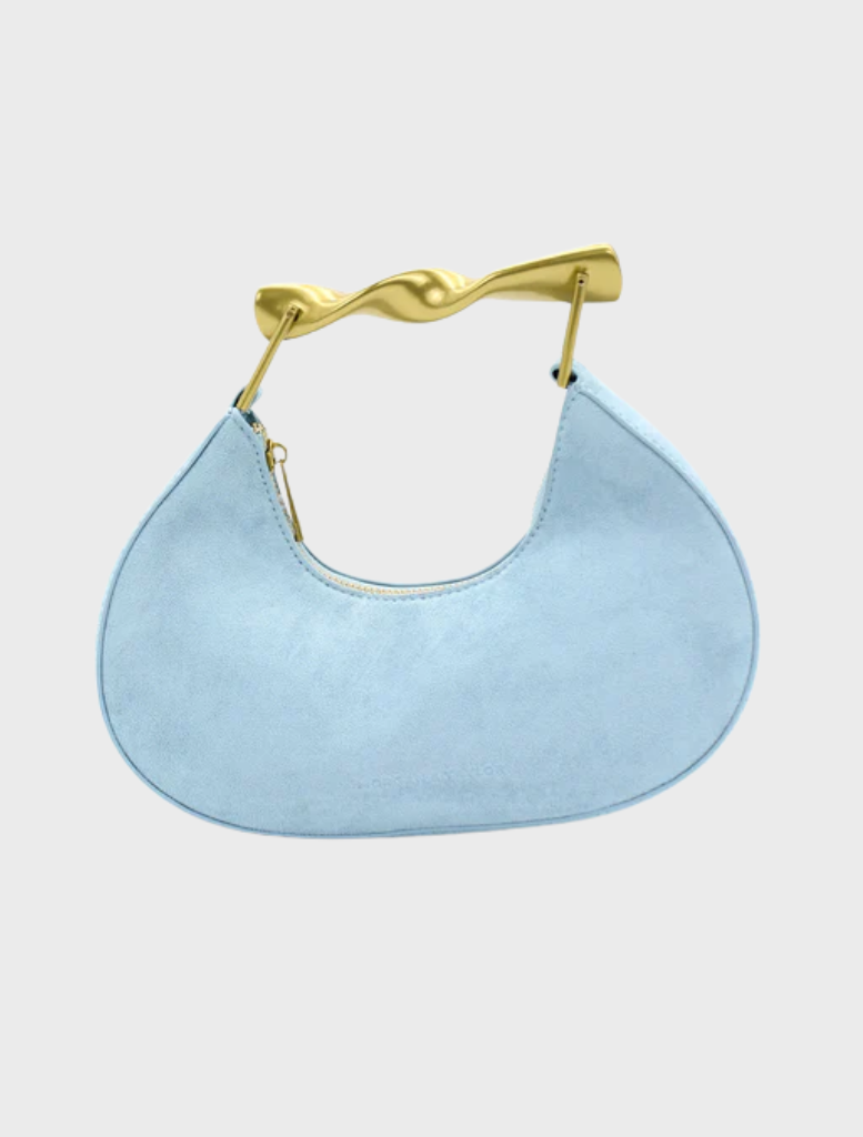 Myla Handbag in pale blue, featuring a sleek design and elegant hardware, perfect for stylish everyday use.