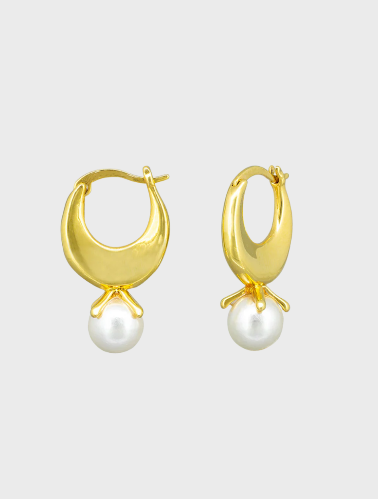 Nisha Hoops in gold, showcasing a stylish design with intricate detailing and a modern aesthetic.